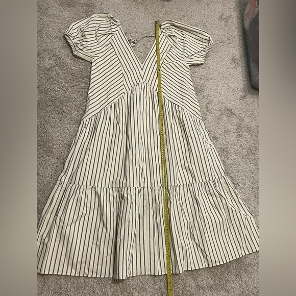 Lumiere Women’s Midi Dress Large Cream Striped 100% Cotton Cottagecore Prairie - Picture 9 of 12